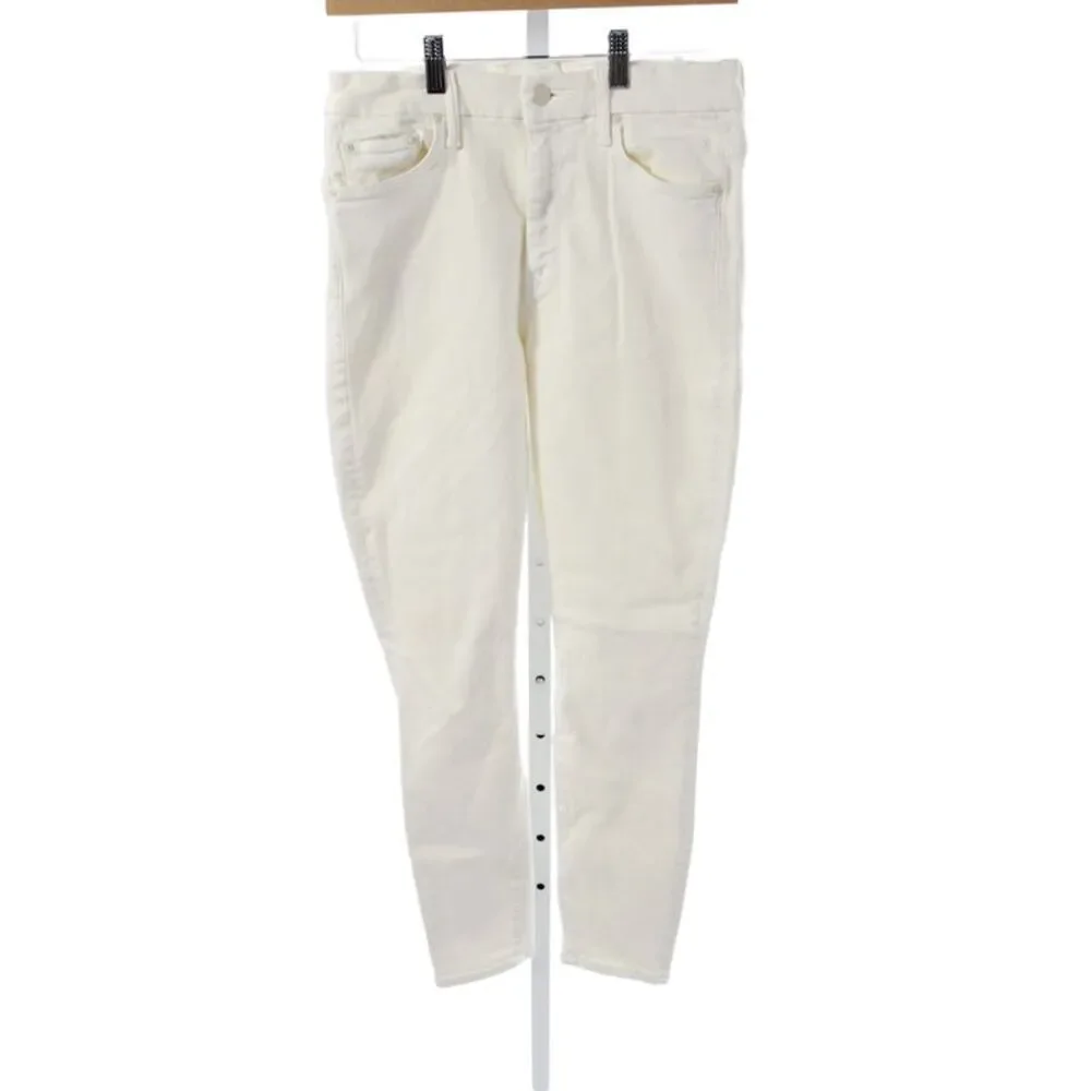 Mother Womens Skinny Jeans Ivory High Rise Button Cotton Size 29